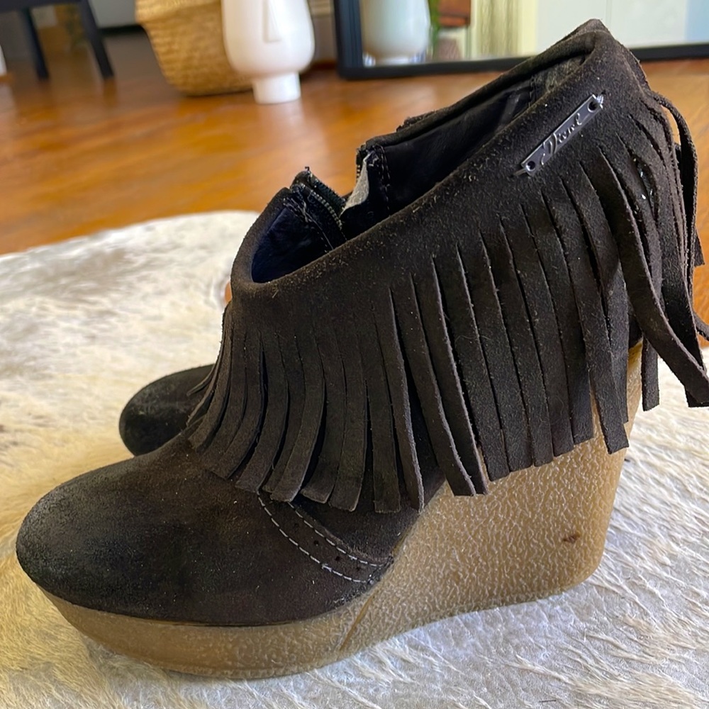 Diesel Fringe Suede Wedge Booties